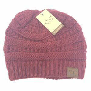 C&C acrylic knit beanie in the color maroon. NWT